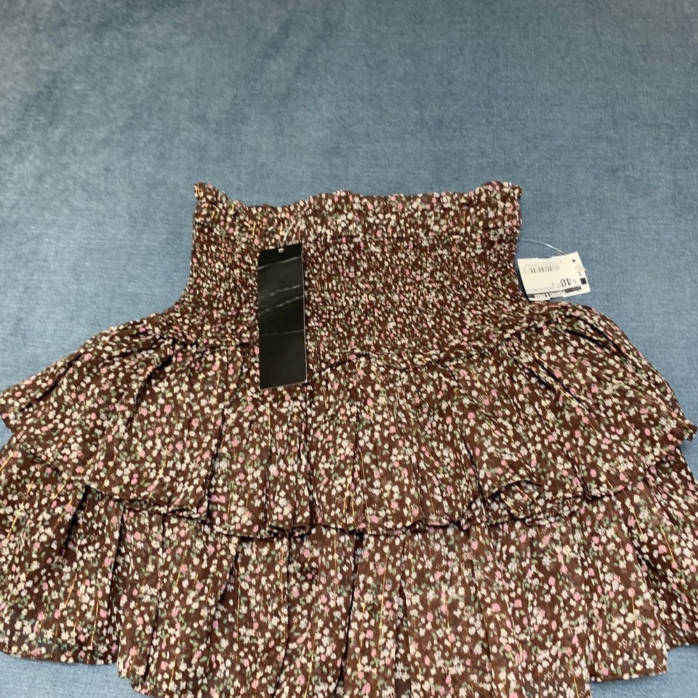 Reset by Jane Megan Amore Skirt Womens Medium Brown Floral Ruffle Smocked Waist